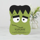 Funny Frankenstein Face voor Halloween Party Kaart (Staand voorkant)
