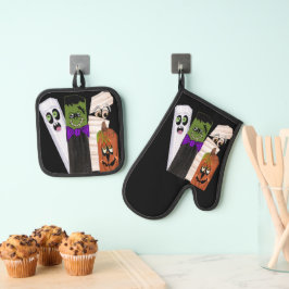 Funny Frankenstein Ghost Pumpkin Onzichtbaar Man Ovenwant & Pannenlap Set