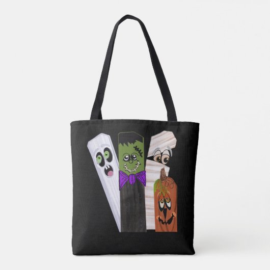 Funny Frankenstein Ghost Pumpkin Onzichtbaar Man Tote Bag (Achterkant)