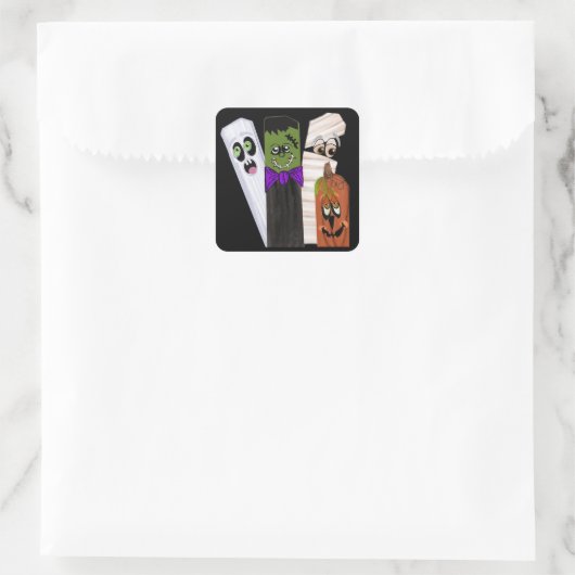 Funny Frankenstein Ghost Pumpkin Onzichtbaar Man Vierkante Sticker (Tas)