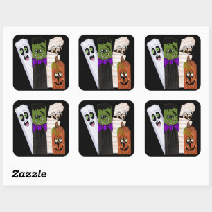 Funny Frankenstein Ghost Pumpkin Onzichtbaar Man Vierkante Sticker