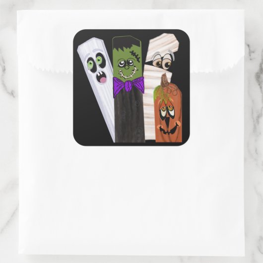 Funny Frankenstein Ghost Pumpkin Onzichtbaar Man Vierkante Sticker (Tas)