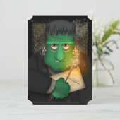 Funny Frankenstein Halloween Party Invitation Kaart (Staand voorkant)