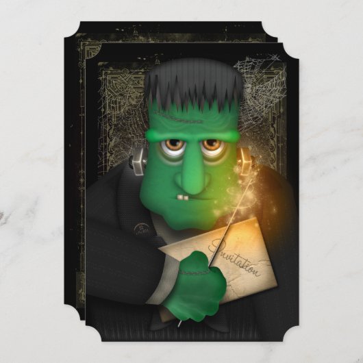 Funny Frankenstein Halloween Party Invitation Kaart (Voorkant / Achterkant)