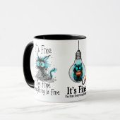 Funny Frazzled Cat Everything Is Fine Office Coffe Mok (Voorkant links)