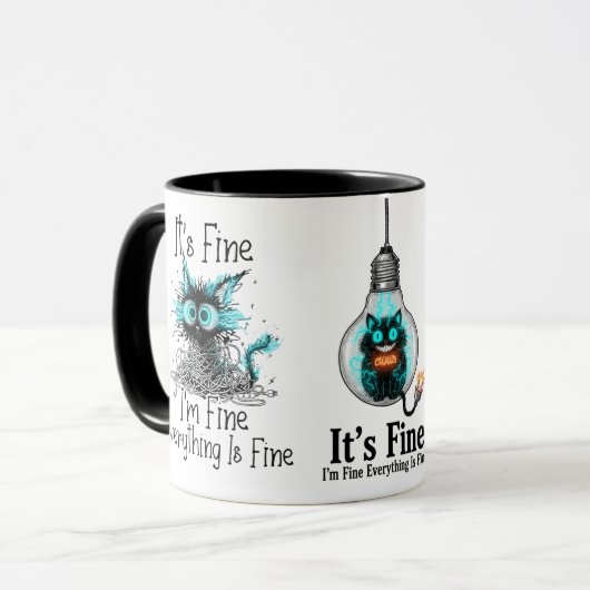 Funny Frazzled Cat Everything Is Fine Office Coffe Mok (Voorkant links)