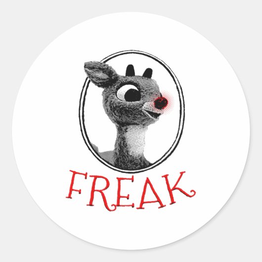Funny Freak Rudolph The Red Nosed Reindeer Christm Ronde Sticker (Voorkant)