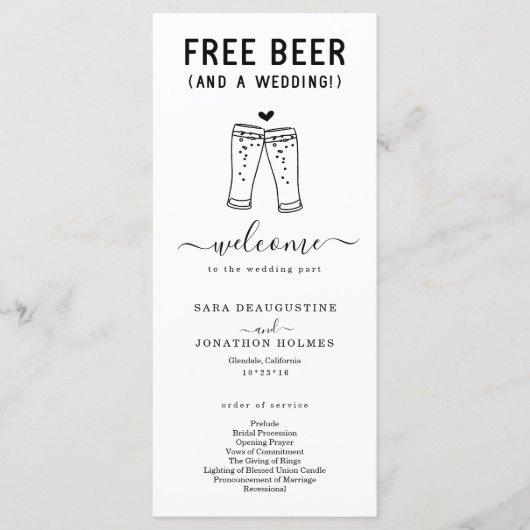 Funny Free Beer and Wedding Programme Programmakaart (Voorkant)