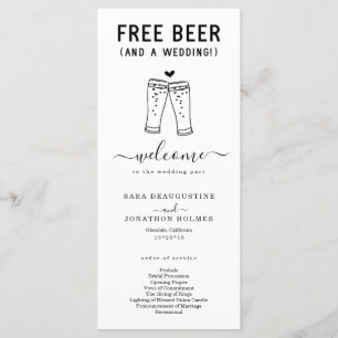 Funny Free Beer and Wedding Programme Programmakaart
