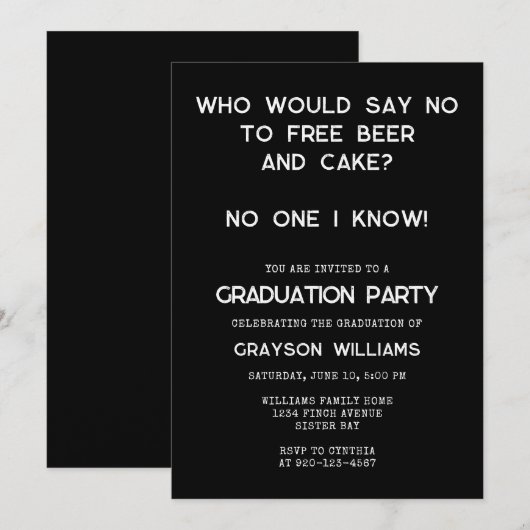 Funny Free Beer Cake Afstuderen Kaart (Voorkant / Achterkant)