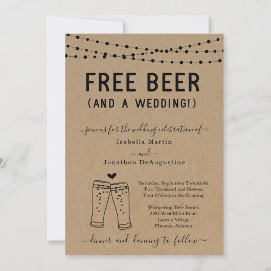 Funny Free Beer en een bruiloft Kaart (Voorkant)