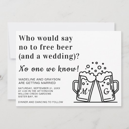 Funny Free Beer en een bruiloft Kaart (Voorkant)