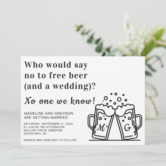 Funny Free Beer en een bruiloft Kaart (Staand voorkant)