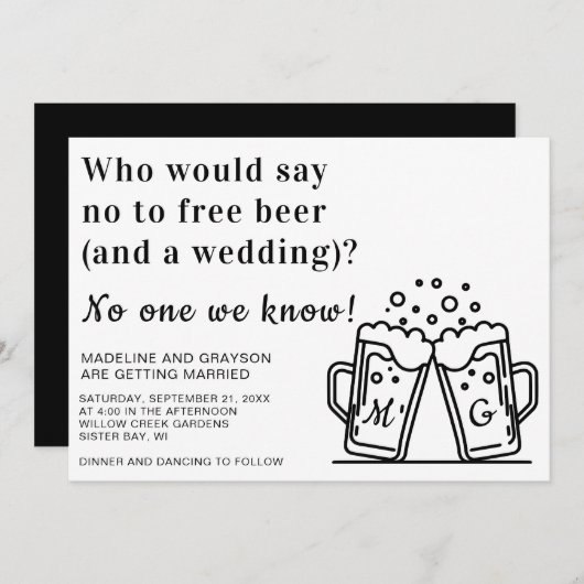 Funny Free Beer en een bruiloft Kaart (Voorkant / Achterkant)