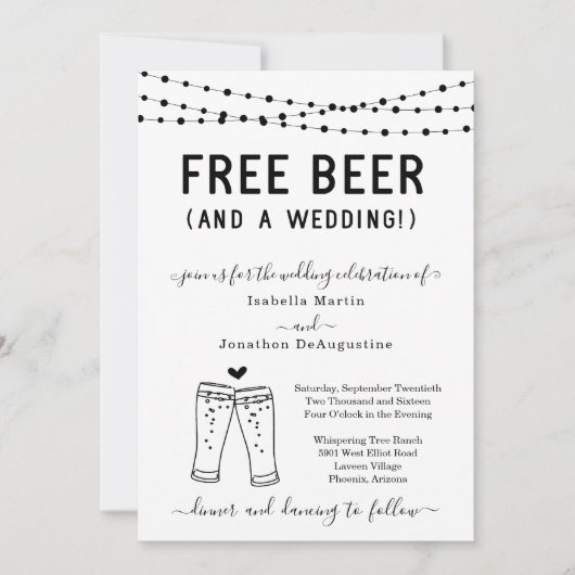 Funny Free Beer en een huwelijksuitnodiging Kaart (Voorkant)