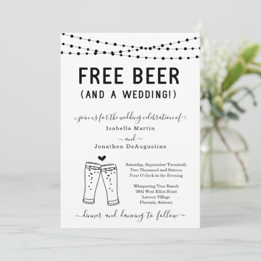 Funny Free Beer en een huwelijksuitnodiging Kaart (Staand voorkant)