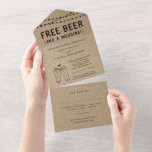 Funny Free Beer Wedding with RSVP & Registry All I All In One Uitnodiging<br><div class="desc">Gratis bier (En een bruiloft!) Grappig uitnodigingswoord voor een leuk huwelijk. De biertoast kunstwerken zijn met de hand getekend op een wonderlijk rustige kraft achtergrond. U krijgt ook het voordeel van deze uitnodiging die gemakkelijk en goedkoop is aangezien het formaat RSVP en registratieinformatie omvat. Je kunt jezelf een hoop tijd...</div>