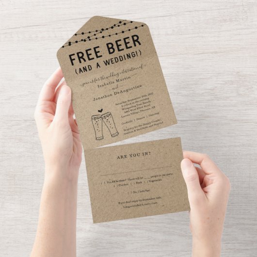 Funny Free Beer Wedding with RSVP & Registry All I In One Uitnodiging (Afscheurbaar)