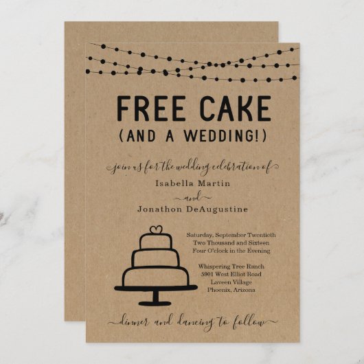 Funny Free Cake en een huwelijksuitnodiging Kaart (Voorkant / Achterkant)