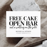 Funny Free Cake Open Bar Wedding Save the Date Aankondigingskaart<br><div class="desc">Ben je klaar om liefde, gelach en de vreugdevolle reis naar huwelijksgeluk te vieren? Onze gepersonaliseerde "Save the Date" kaarten bieden een heerlijke kijkje in de leuke en liefdevolle viering die uw gasten te wachten staat. Met het brutale en charmante citaat, "Free Cake, Open Bar, And a Wedding on the...</div>