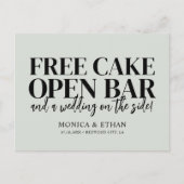 Funny Free Cake Open Bar Wedding Save the Date Ann Aankondigingskaart (Voorkant)
