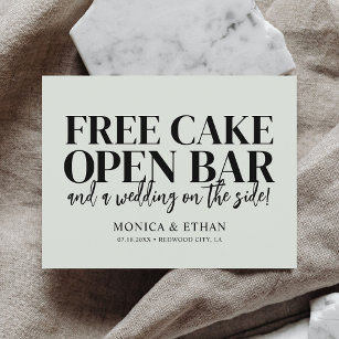 Funny Free Cake Open Bar Wedding Save the Date Ann Aankondigingskaart