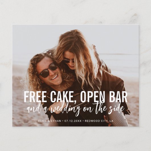 Funny Free Cake Open Bar Wedding Save the Date Flyer (Voorkant)