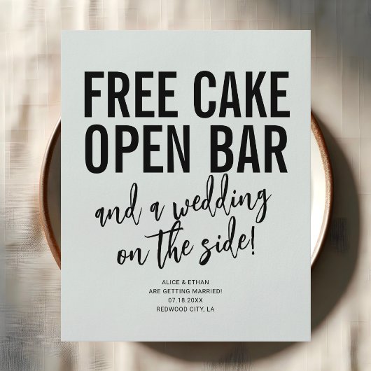 Funny Free Cake Open Bar Wedding Save the Date Flyer