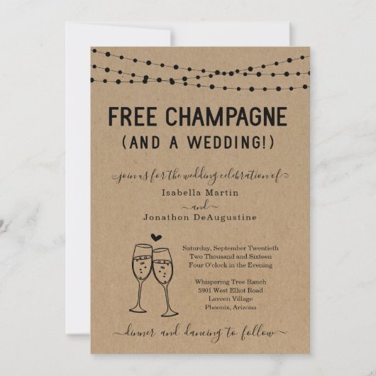 Funny Free Champagne en een huwelijksuitnodiging Kaart (Voorkant)