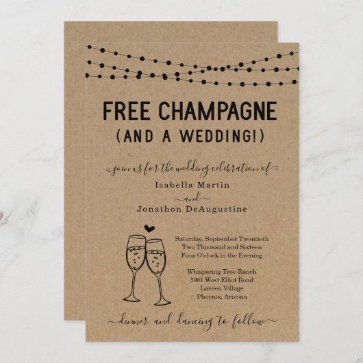 Funny Free Champagne en een huwelijksuitnodiging Kaart (Voorkant / Achterkant)