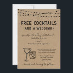 Funny Free Cocktails en een huwelijksuitnodiging Kaart<br><div class="desc">Gratis Cocktails (En een bruiloft!) Een grappige uitnodiging voor een leuke bruiloft. De martini- en rocks-bril-toast-kunstwerk is met de hand getekend op een wonderlijk rustige kraft-achtergrond. Het coördineren RSVP,  Details,  Registratie,  Dank u kaarten en andere punten zijn beschikbaar in het "Rustic Brewery on Kraft Background"Collectie binnen mijn opslag.</div>