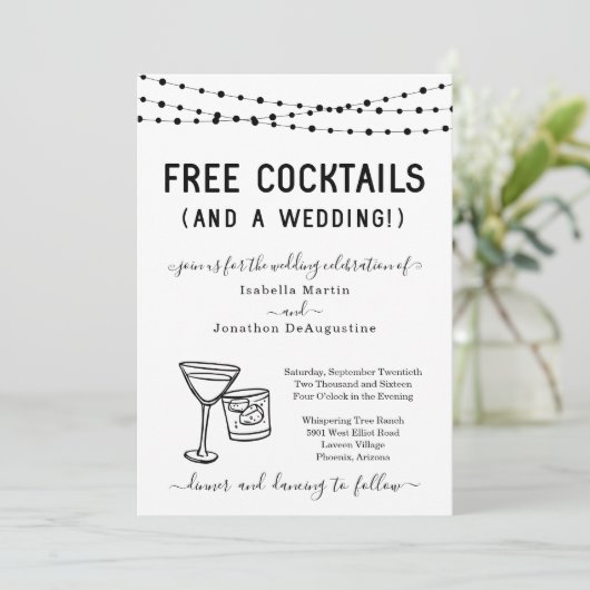 Funny Free Cocktails en een huwelijksuitnodiging Kaart (Staand voorkant)