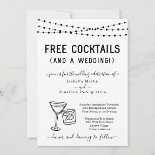 Funny Free Cocktails en een huwelijksuitnodiging Kaart