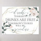 Funny Free Drink Bar Menu Sign Pink Gold Poster (Voorkant)