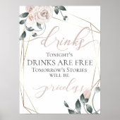 Funny Free Drink Bar Menu Sign Pink Gold Poster (Voorkant)