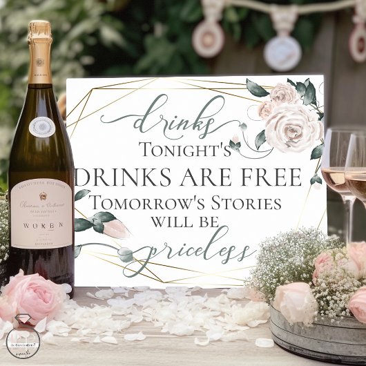 Funny Free Drink Bar Menu Sign Pink Gold Poster