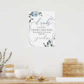 Funny Free Drink Bar Menu Sign Silver Poster (Keuken)