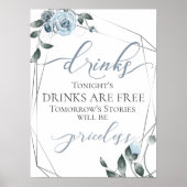Funny Free Drink Bar Menu Sign Silver Poster (Voorkant)