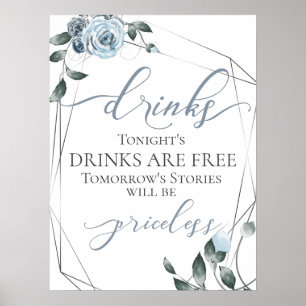Funny Free Drink Bar Menu Sign Silver Poster