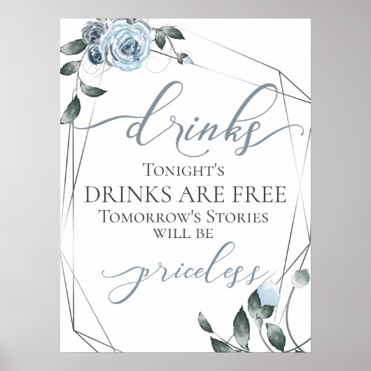 Funny Free Drink Bar Menu Sign Silver Poster (Voorkant)