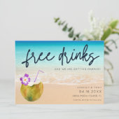 Funny Free Drink Beach Wedding Save the Date (Staand voorkant)
