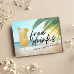 Funny Free Drink Beach Wedding Save the Date Aankondigingskaart<br><div class="desc">Bespaar de date briefkaarten voor het koppel dat niet kan wachten om te vieren met familie en vrienden op hun strandbruiloft. Vrije drinken (en we gaan trouwen!) cocktail op een strandontwerp,  de achterkant van briefkaart is gepersonaliseerd met je trouwgegevens.</div>