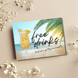 Funny Free Drink Beach Wedding Save the Date Aankondigingskaart
