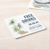 Funny Free Drink Beach Wedding Save the Date Kartonnen Onderzetters (Schuin)