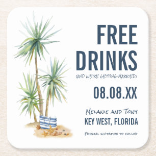 Funny Free Drink Beach Wedding Save the Date Kartonnen Onderzetters