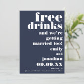Funny Free Drink Casual Navy White Save the Date (Staand voorkant)