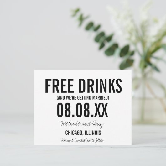 Funny Free Drink Horizontal Photo Save the Dates Save The Date (Staand voorkant)