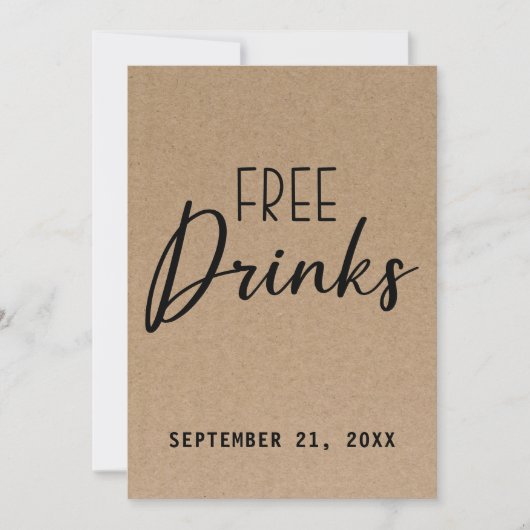 Funny Free Drink Kraft Paper redt de datum Save The Date (Voorkant)