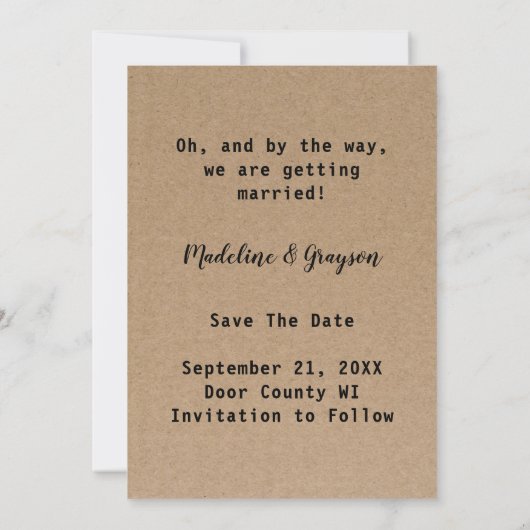 Funny Free Drink Kraft Paper redt de datum Save The Date (Achterkant)