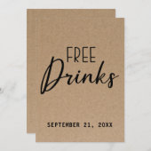 Funny Free Drink Kraft Paper redt de datum Save The Date (Voorkant / Achterkant)